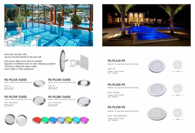 New Model-150mm 316ss/PC Mini 10-18W Resin Filled Wall Mounted LED Pool Lights