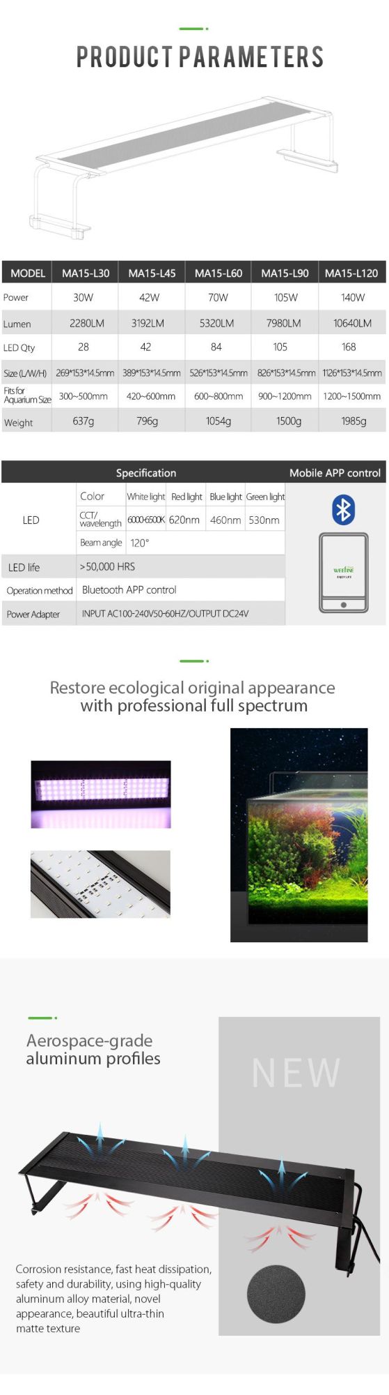 42W Programmable LED Aquarium Light for Coral Reef with Sunset and Sunrise Mode (MA15)