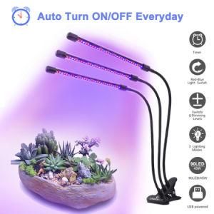 30W Clip Lamp USB 3 Head Goose Neck Full Spectrum Sunlight LED Grow Light with Adjustable Control