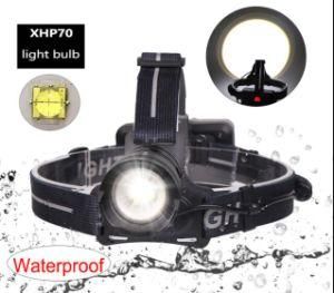 3 Modes 40W 32000lm Xhp70 Powerful Waterproof Rechargeable Zoom LED Headlamp with 18650 Battery