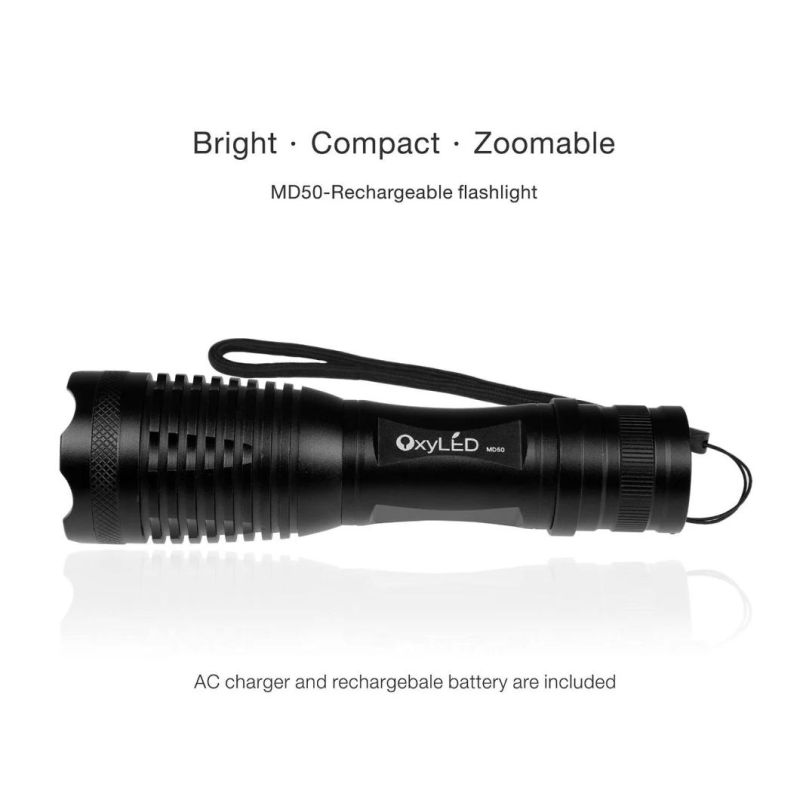 Super Bright Compact Zoomable Rechargeable 800 Lumens CREE Xml T6 LED Flashlight