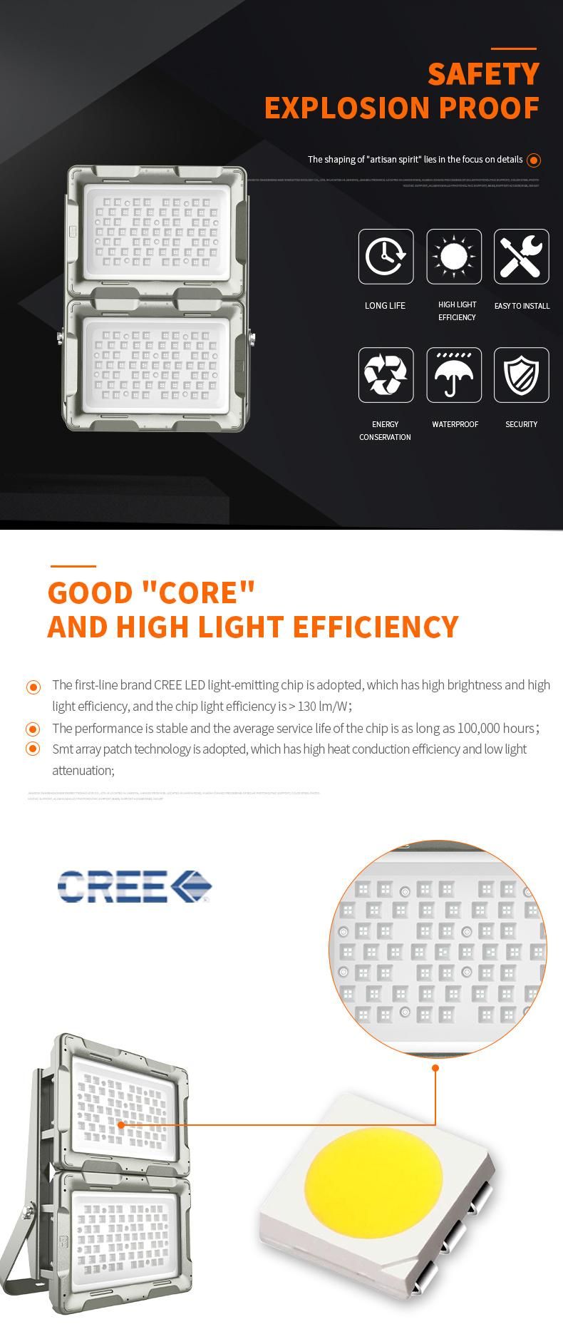 Atex CE ISO 350W 400W 440W 480W Exproof IP66 120lm/W Outdoor LED Flood Lighting