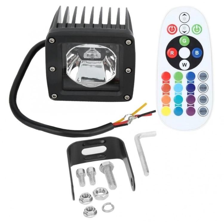 Remote Control LED Square Work Light Lamp 10-30V Mini 2 Inch RGB 15W LED Work Lamp Car Accessorie