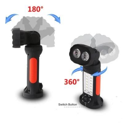 Hands Free Flashlight with 360 Degree Rotating Hanging Hook and Magnetic Base 4*AAA COB 14+2 LED Work Light