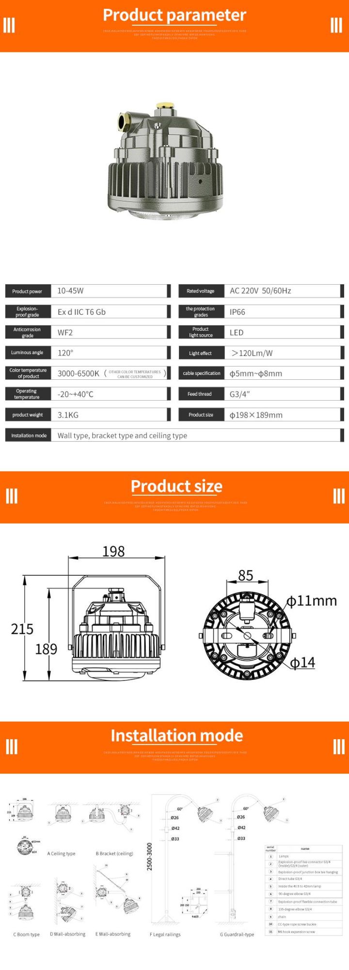 Explosion Proof Lighting LED 50W IP65 with 5, 500lm for Coal Plant