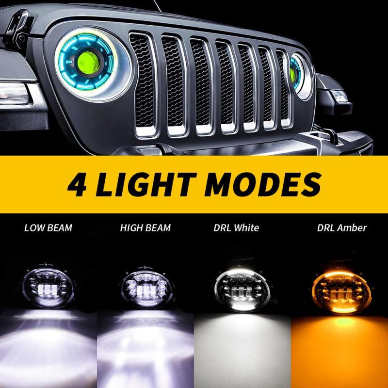 Dxz Remote Control 7 Inch 15LED Headlights RGB Round Thick Multicolor DRL Headlight for Jeep Wrangler Jk Lj Cj LED Car Light
