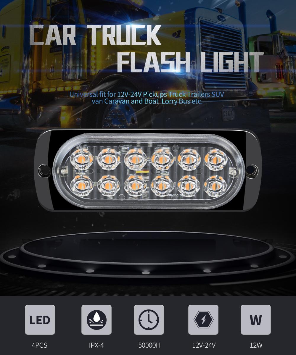 Dxz OEM 12LED Emergency Flashing Light Surface Mount Hazard Warning Strobe Light Bar for Car Construction Offroad Vehicle Trailer