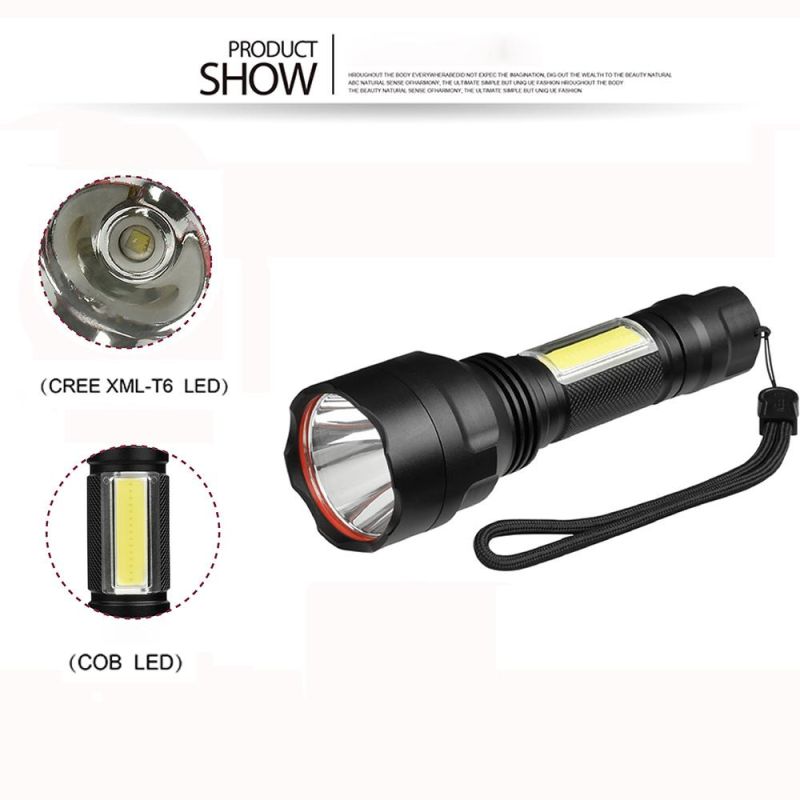 C8-COB LED Flashlight T6 + COB 4 Mode Torch Waterproof Aluminum Lanterna by 18650 Rechargeable for Camping Hiking