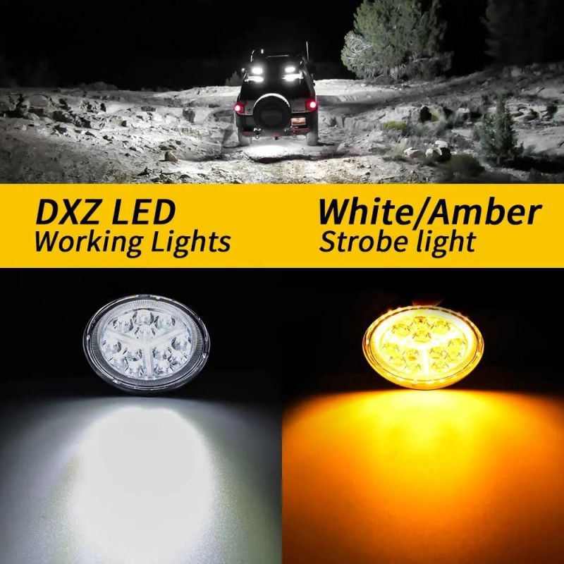 Dxz LED Tractor Lights 4inch Round 16LED Double Color Work Light with Flashing 4X4 Tractor Headlight Spotlight for Truck ATV