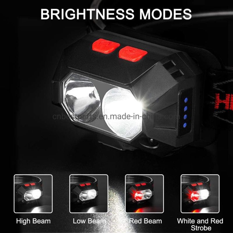 Wholesale Rechargeable Head Torch Lamp Portable Mini Headlight with 4 Modes Double LED White Red Flashing Headlights Motion Sensor LED Headlamp