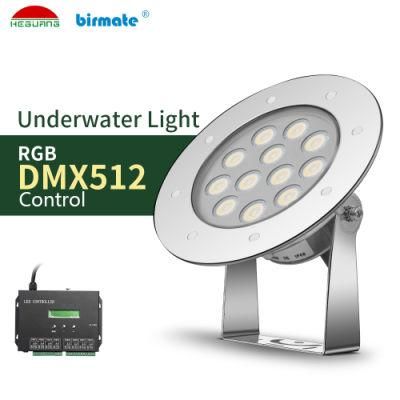 9W 24V RGB SS316L Stainless Steel with Ik10 Tempered Glass Cover LED Underwater Light