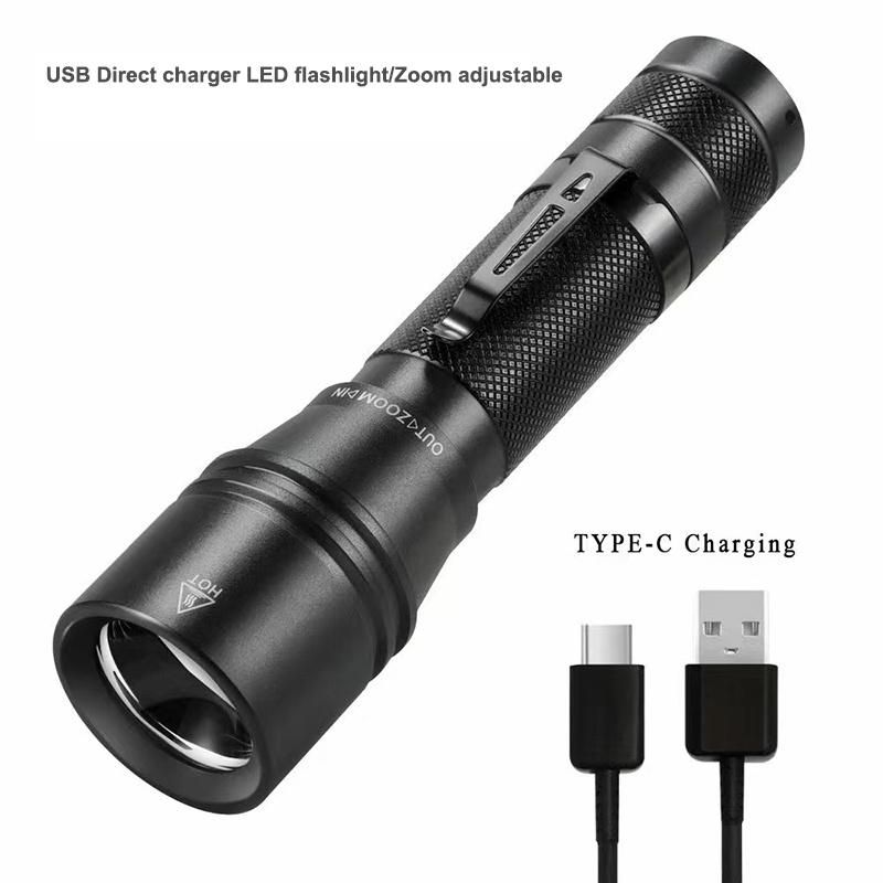 Super Bright Outdoor Torch LED Flashlight for Camping Emergency Aluminum 18650 Xml T6 LED Flashlight USB Rechargeable Zoom Flashlight