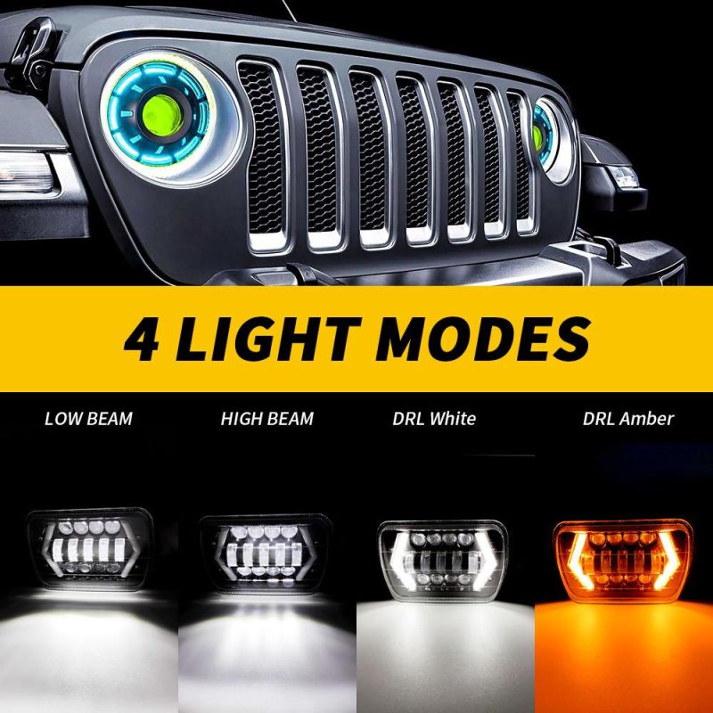 Dxz 12V 24V CREE LED Headlight with DRL Turn 5.75 Inch V-Shaped Round for Jk Wrangler Jeep Motorcycle High Low Beam