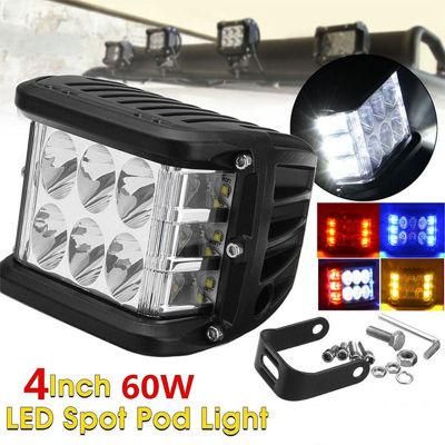 3 Side Flash Red Blue Amber Driving Light 4 Inch 60W LED Work Light for Offroad Truck Auto
