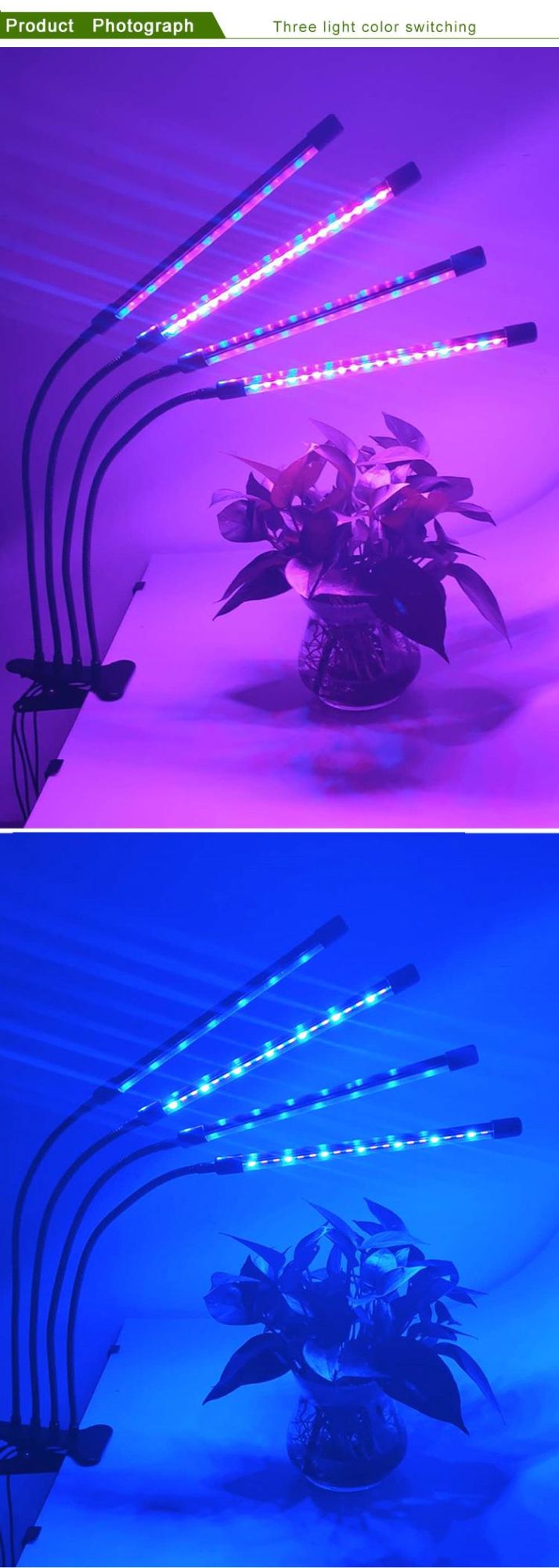 Cycle Timming Dimmable 4-Head Adjustable Gooseneck LED Plant Grow Light
