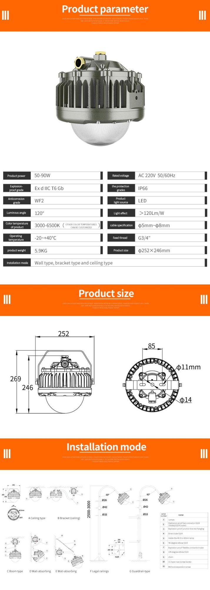 IP66 40W Waterproof LED Explosion Proof Light for Hazardous Field