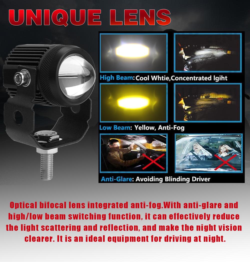 Car Parts ATV UTV Front Lamp High Low Beam Dual Color LED Headlight, Motorcycle 3000K 6000K Car Fog LED Work Lights