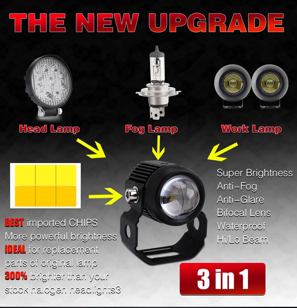 Car Parts ATV UTV Front Lamp High Low Beam Dual Color LED Headlight, Motorcycle 3000K 6000K Car Fog LED Work Lights