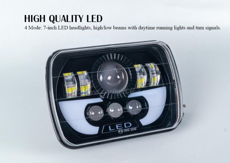 Rectangle LED Headlight DRL Hi/Low Sealed Beam H4 Plug for Jeep