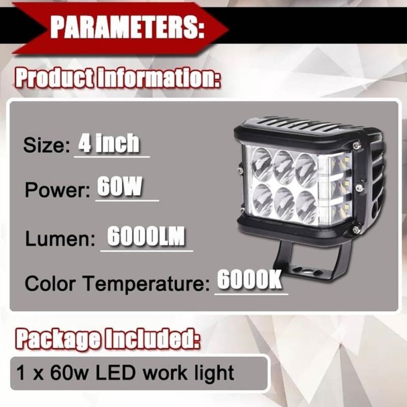 Strobe 4 Inch 60W 3 Side Shooter off Road LED Flash Work Lights