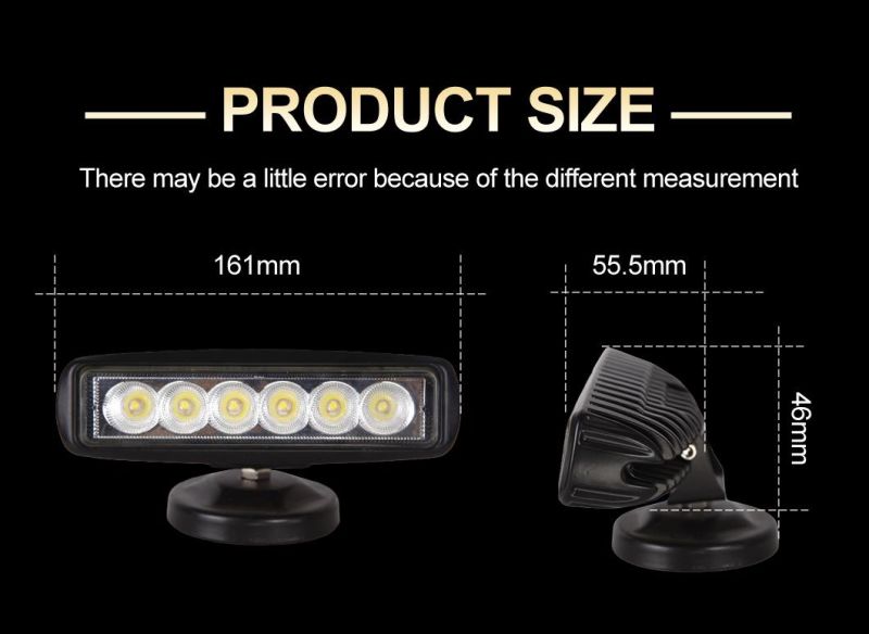 Waterproof IP68 50000 Working Hours 12-24V 18W LED Working Lights