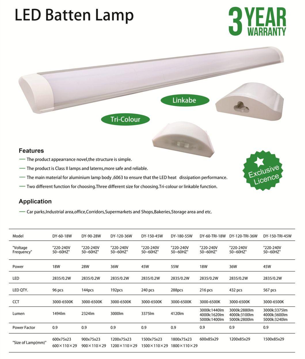 LED Batten Lamp 0.6m 0.9m 1.2m 1.5m 1.8m LED Liner Light Batten Light Fixture Tri-Colour Linkable Tube Light SMD2835