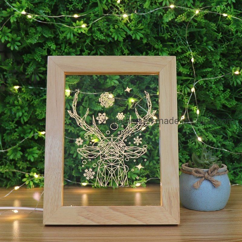 Wholesale Decoration Indoor Lighting Deer Acrylic Bedside Table Lamp with Wooden Photo Frame