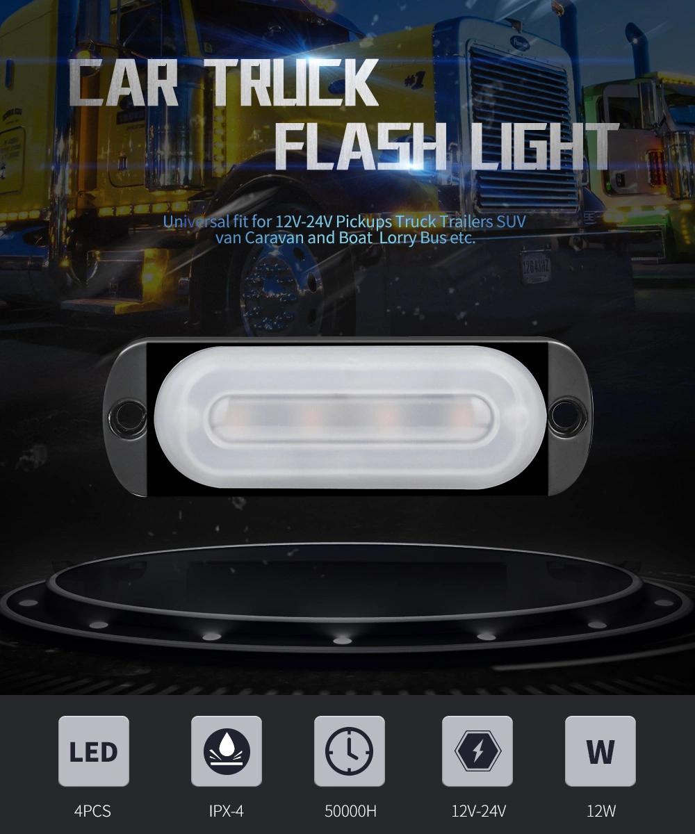 Dxz 12V - 24V 4 LED Strobe Warning Light Strobe White Cover Flashing Light Bar Truck Car Beacon Lamp Amber Red Blue White Traffic Light