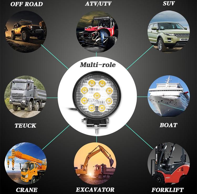 Round 9LED 27W LED Work Light 12V 24V Car LED Spotlight for Auto Truck off Road ATV LED Work Light 27W