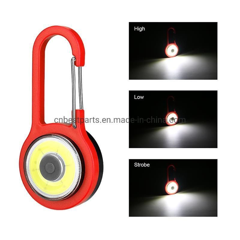 High Quality Camping Torch Lamp Mini COB LED Torch Light Battery Powered Aluminum Carabiner Keychain LED Flashlight with 3 Flashing Modes