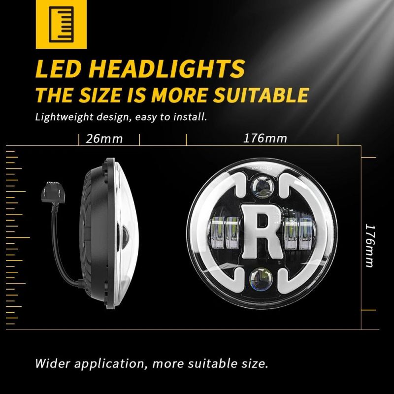 Dxz Waterproof Car Driving Front Light 60W Hi/Lo Offroad Auto Round LED Headlight for Jeep Wranlger with R Shape