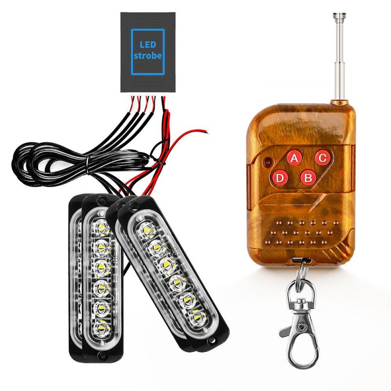 Dxz Remote Flash 4in1 6LED Strobe Lights Amber Hazard Warning Beacon Light Flashing Warning Light for Car Truck Trailer Caravan Camper Van