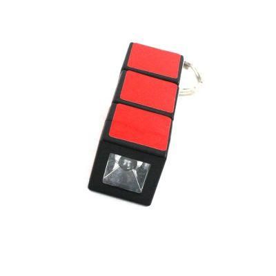 Goldmore10 Portable 1 LED Mini Rubik&prime;s Cube Keychain Flashlight Key Ring Torch Flashlight with Hook for Outdoor Emergency Lighting