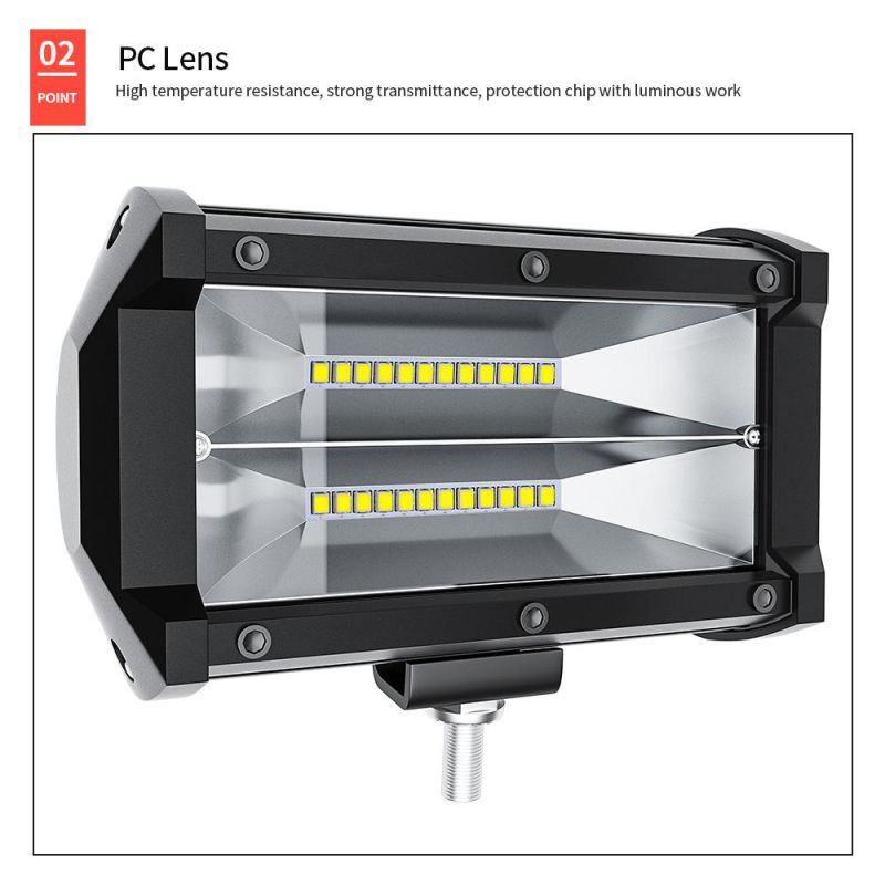 Dxz Floodlight Bar 5inch 24LED 72W 2 Row High Power Double Row 3030 Truck LED Work Light Bar for Car