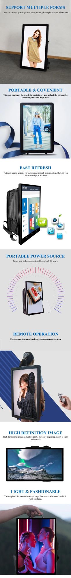 21.5 Inch Quality Assurance Outdoor LCD Digital Advertising Display Backpack
