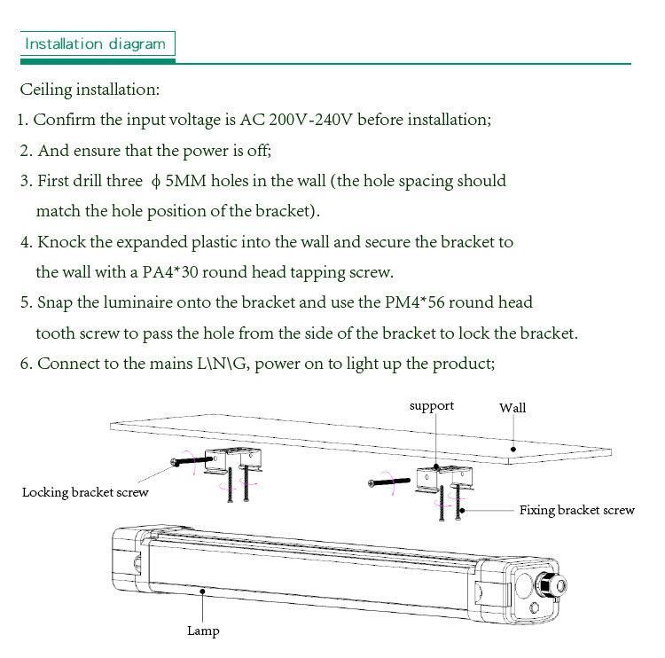 China Supplier PC Cover IP65 Waterproof 3000lm 30W LED Triproof Linear Light