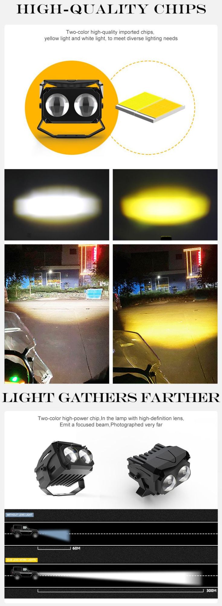 Waterproof HD Lens Work Lamp Car 6500K 3000K Yellow Truck SUV Offroad 3inch 24V 12V LED Fog Driving Lights