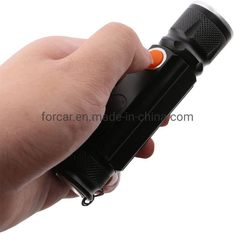 Wholesale USB Rechargeable LED Mini Handheld Torch Light Magnet Adjustable 4 Modes Zoomable LED Torch Lamp Waterproof Bright Tactical Flashlight