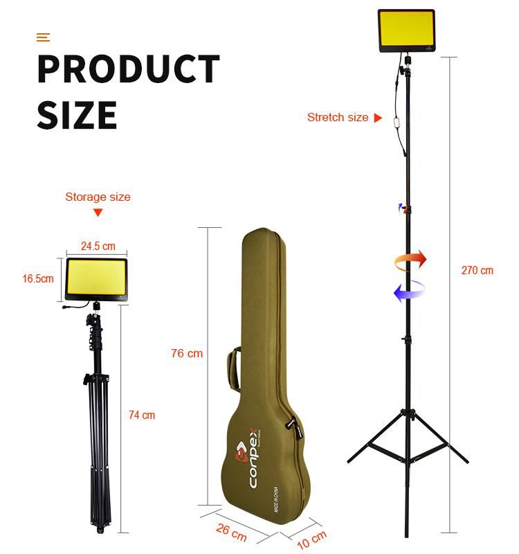 360 Light Multifunction Portable LED Camping Lantern Adjsutable Tripod Stand Pole Outdoor Work Light