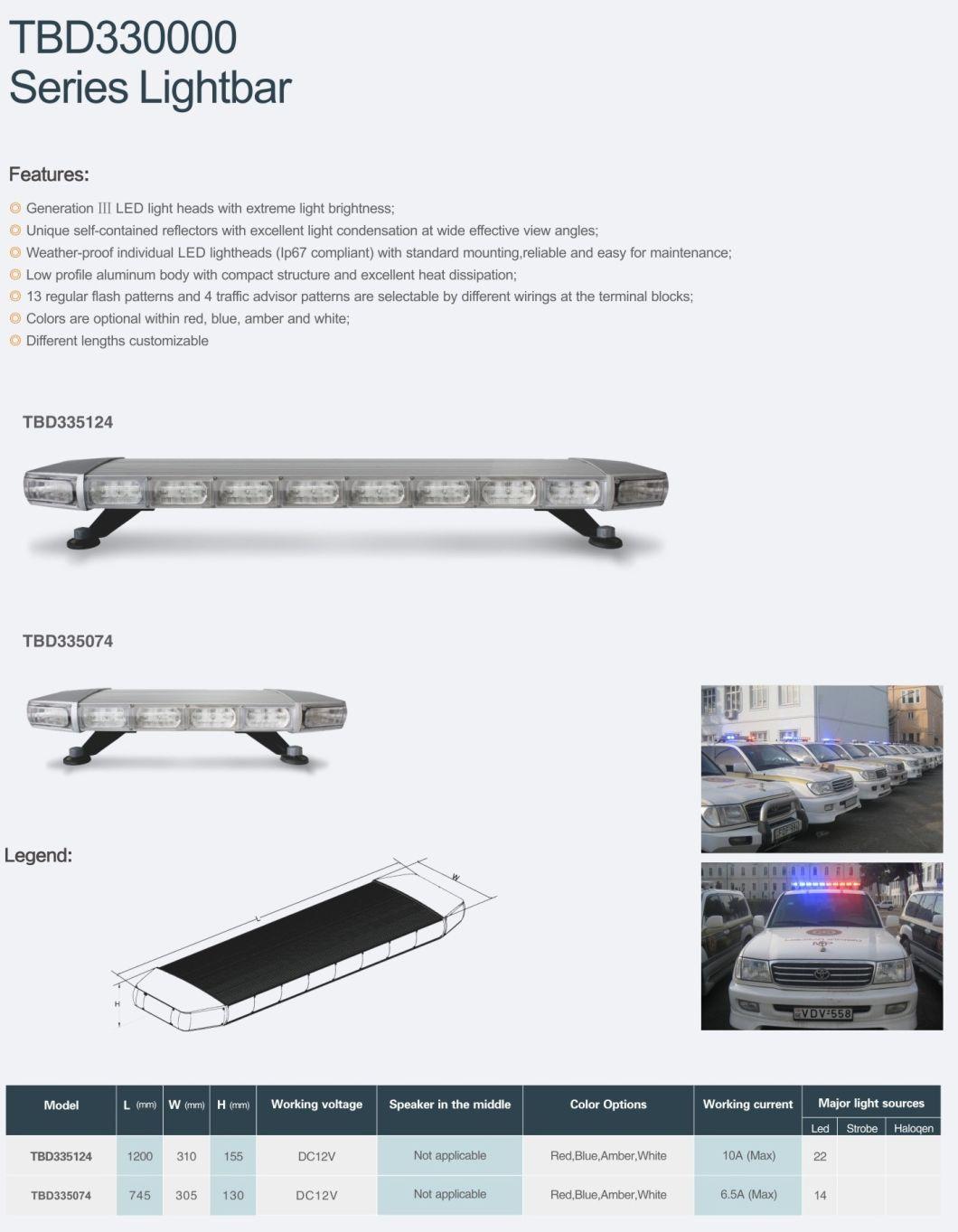 Senken White/Amber/Red/Blue IP67 745/1204mm 6.5/10A DC 12V Slim Ambulance/Fire Truck Lightbar