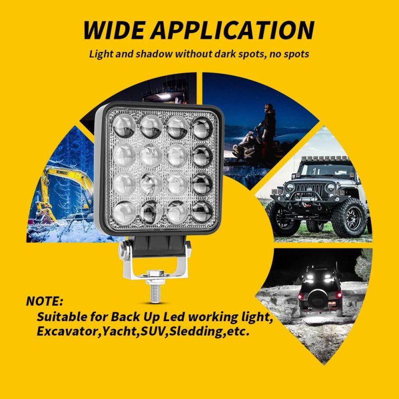 Dxz 4inch 16LED 48W 50mm LED Work Light Convex Mirror Offroad Vehicle Bulb Truck Lamp 12V 24V Square