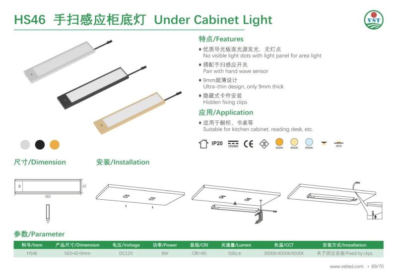 Top quality DC12V Ultra-Thin Under Cabinet Light Hand Wave Sensor LED Downlight