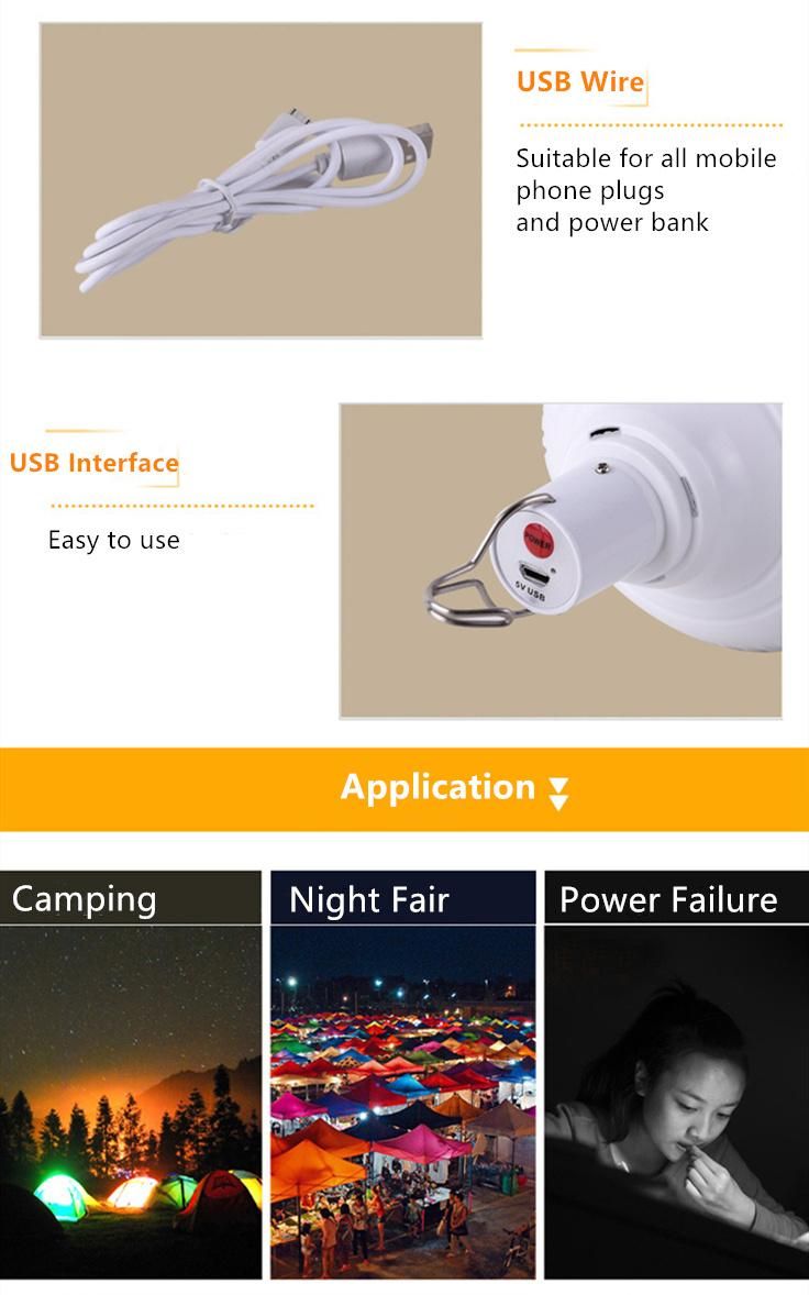 LED Emergency Bulb USB Charged Stall Street Vendors Outdoor Camping Ce RoHS