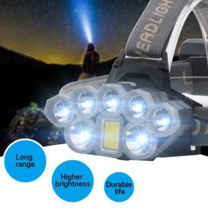 8 LED 6 Mode Waterproof 1000lm USB Headlight Hunting Compaign Headlamp