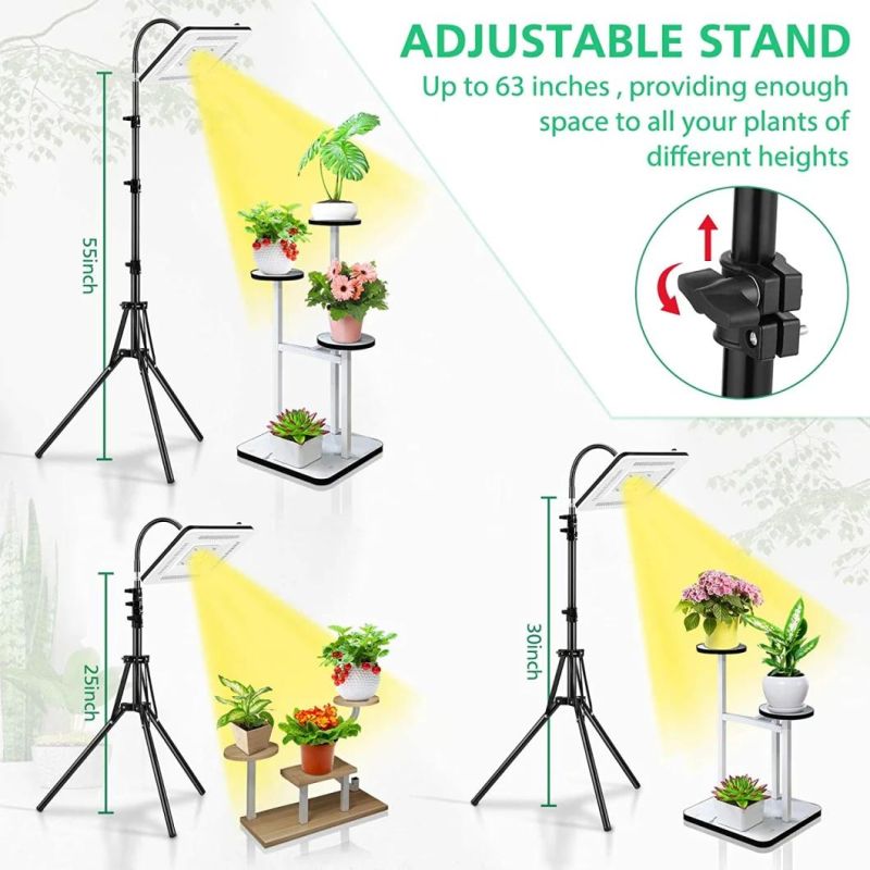 200W Full Spectrum with 60" Extendable Tripod Stand Auto on/off Timing Function Floor Plant Grow Panel Light for Indoor Various Plants