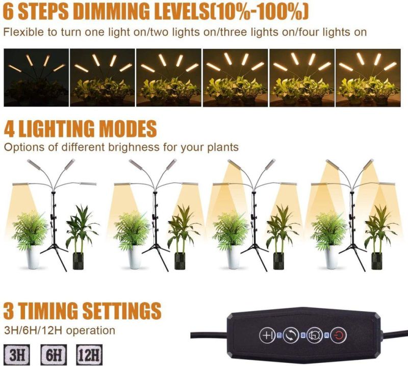 150W 4 Tube Full Spectrum with 60" Extendable Tripod Stand,420 LEDs 200W Auto on/off Timing Function Four-Heads Floor Plant Grow Light for Indoor Various Plants