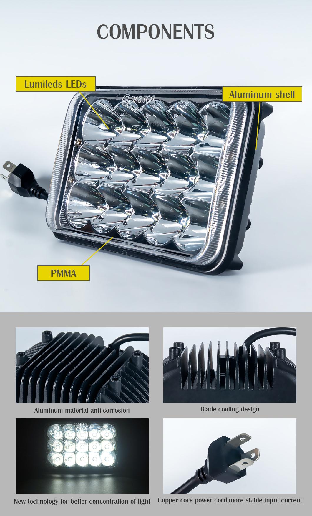 4X6 6X4 Inch LED Headlights Rectangular Sealed Beam Headlamp