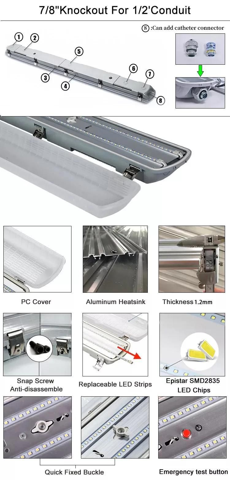 Rosh CE PC Enclosure Dimmer Sensor IP66 Waterproof SMD2835 LED Tri-Proof Lamp CCT 3000K-6500K