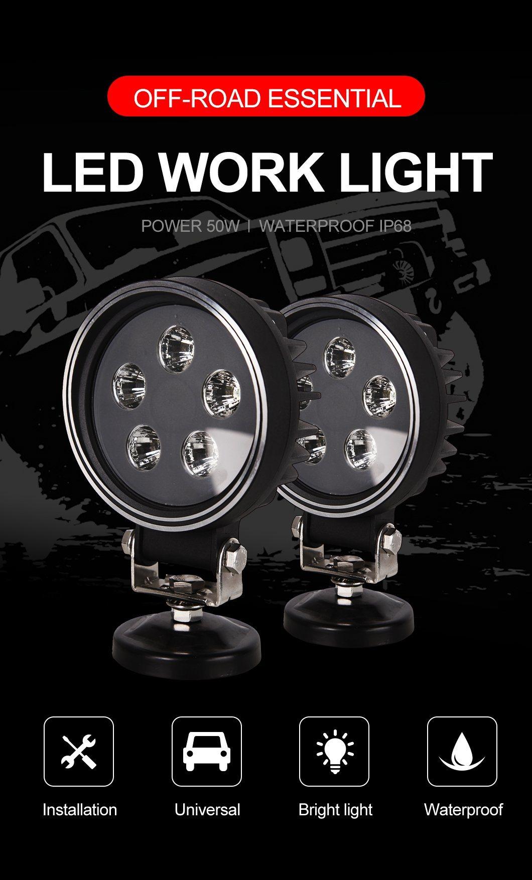 Easy Installation Farm Vehicle 12V 50W LED Work Light 48W Round Worklight with 1 Year Warranty