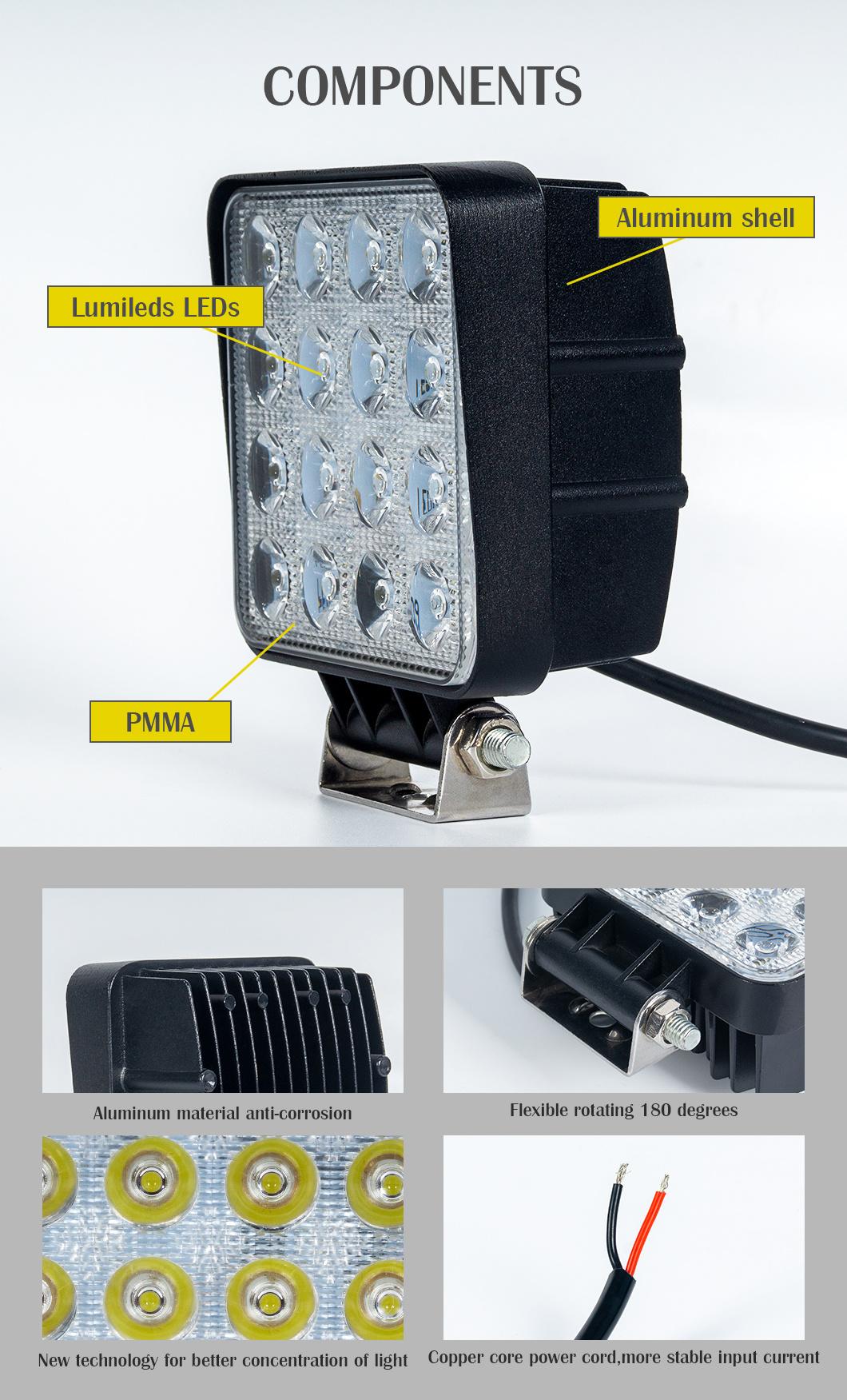 48W Square Flood DRL LED Light Bar Work Light for Jeeps off-Road Light